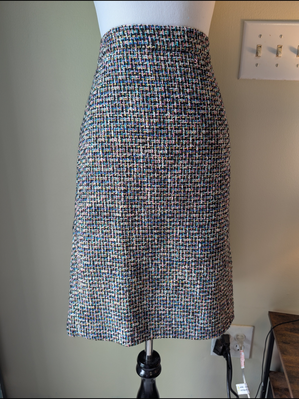 J. Crew Multicolor Tweed Pencil Skirt with Blue & Pink Accents